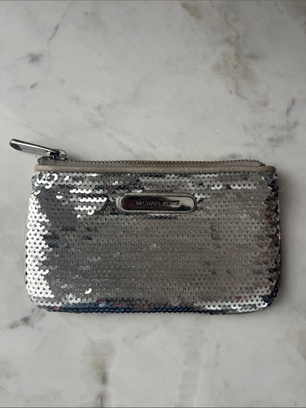 Michael Kors Silver Sequin Zip Pouch